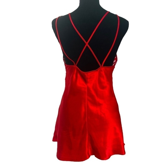 Vintage Lingerie Babydoll Dress Floral Lace Satin Red Coquette Dainty Small - Picture 2 of 4